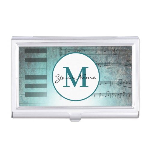 Abstract Piano Sheet Music Monogram Customized Business Card Case