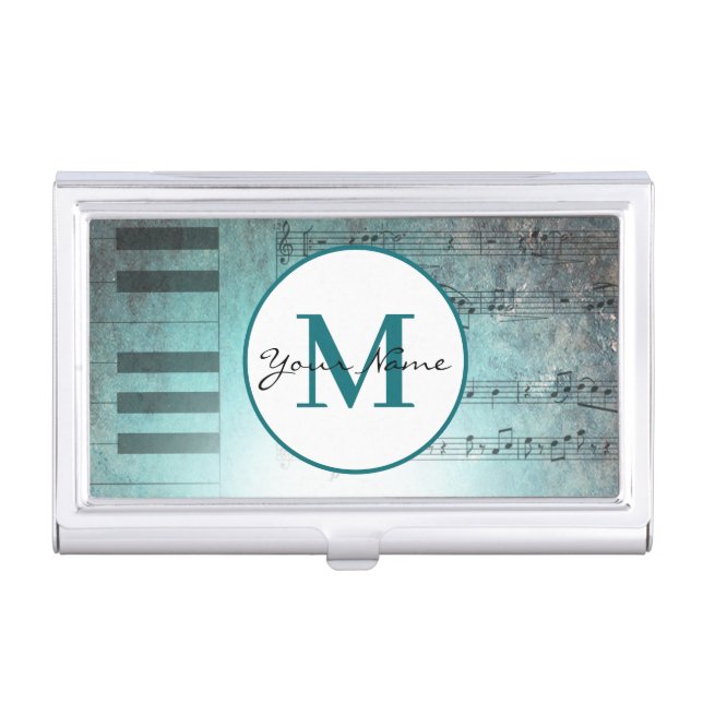 Abstract Piano Sheet Music Monogram Customized Business Card Case (Front)