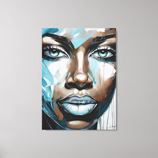 Abstract picture blue, gray, black woman face canvas print (Front)