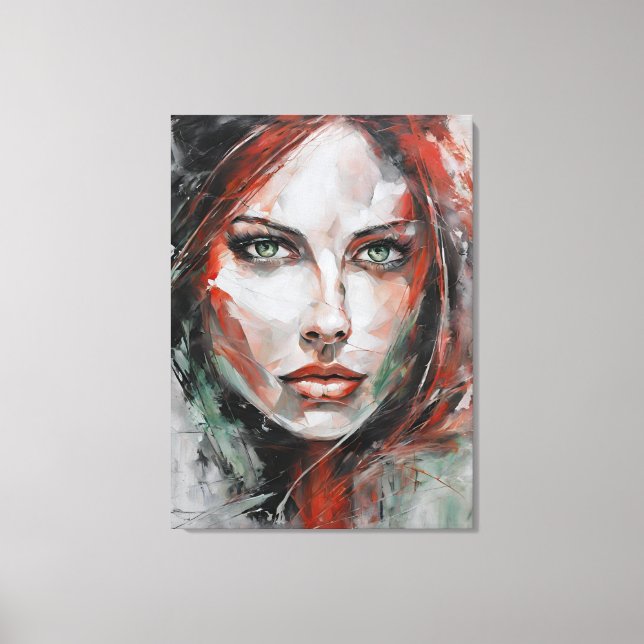 Abstract picture gray red woman face canvas print (Front)