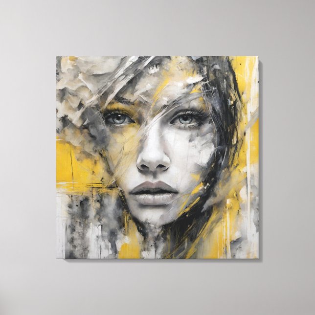 Abstract picture yellow and gray woman face canvas print (Front)