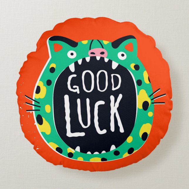 Abstract pig good luck round pillow (Front)