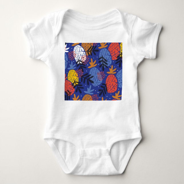 Abstract Pineapples Leaves Vintage Pattern Baby Bodysuit (Front)
