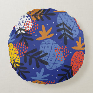 Abstract Pineapples Leaves Vintage Pattern Round Pillow