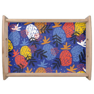 Abstract Pineapples Leaves Vintage Pattern Serving Tray