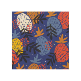 Abstract Pineapples Leaves Vintage Pattern Wood Wall Art