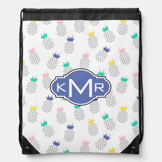 Abstract Pineapples | Monogram Drawstring Bag (Front)