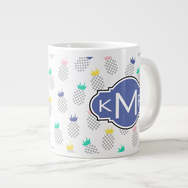 Abstract Pineapples | Monogram Giant Coffee Mug (Front Right)