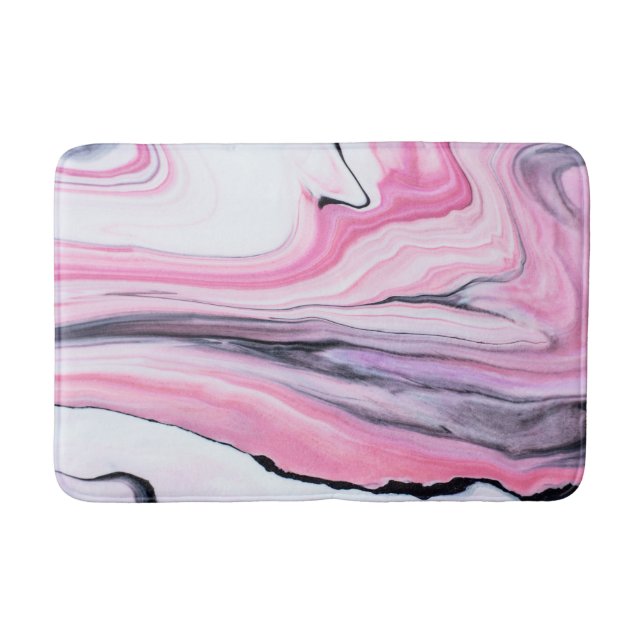 Abstract pink and black marble bath mat (Front)