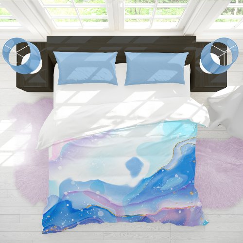Abstract Pink and Blue Liquid Marble Pattern Duvet Cover