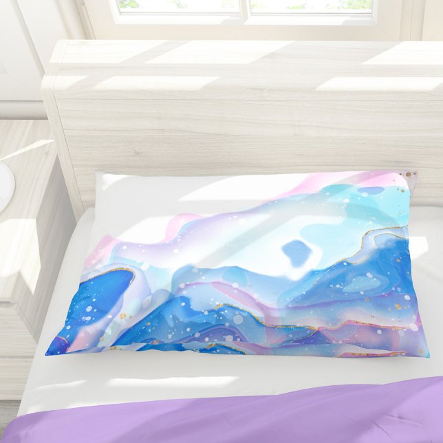 Abstract Pink and Blue Liquid Marble Pattern Pillow Case (Creator Uploaded)