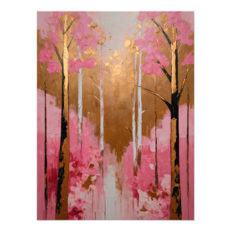 Abstract Pink and Gold Forest Painting Photo Print