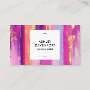 Abstract pink and gold glitter brushstrokes makeup business card