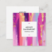 Abstract pink and gold glitter brushstrokes makeup square business card (Front/Back)
