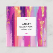 Abstract Pink And Gold Glitter Brushstrokes Makeup Square Business Card at Zazzle