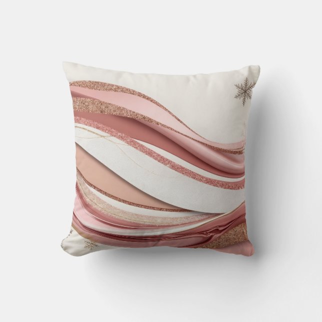 Abstract Pink and Gold Glitter Waves Pillow (Front)