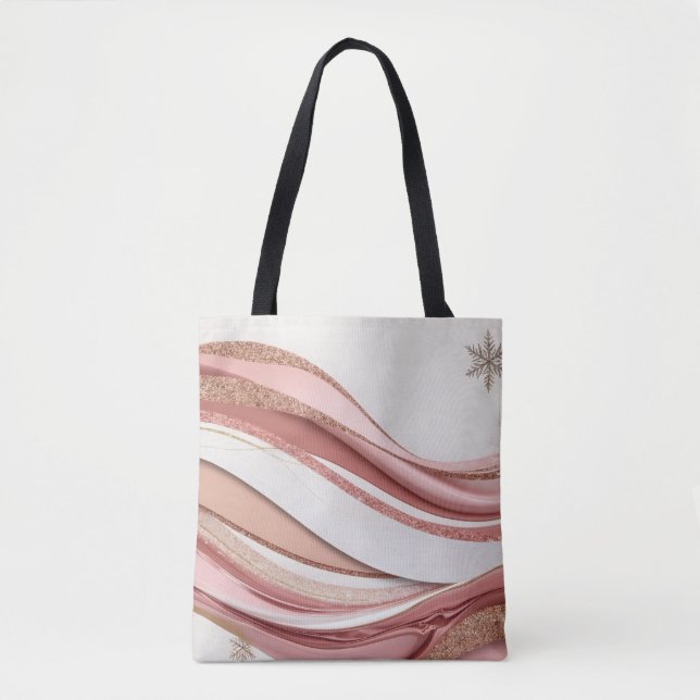 Abstract Pink and Gold Glitter Waves Tote Bag (Front)