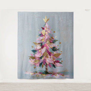 Abstract Pink and Gold Impasto Christmas Tree Tapestry
