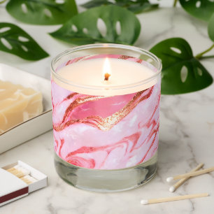 Abstract pink and gold marble scented candle