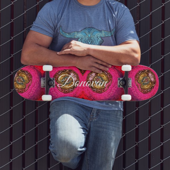 Abstract pink and gold painting skateboard (Outdoor 3)