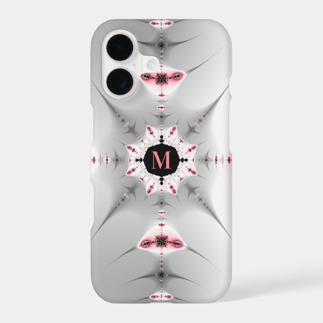 Abstract Pink and Gray Fractal Monogram Case-Mate iPhone Case (Back)