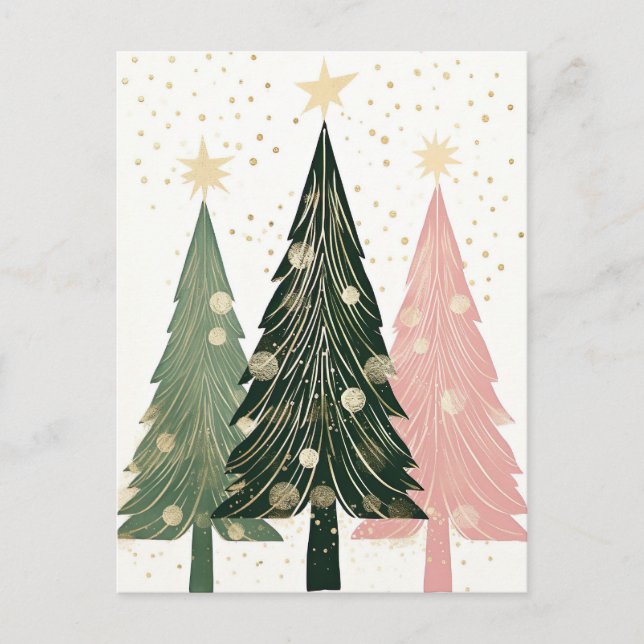 Abstract pink and green Christmas trees Postcard (Front)