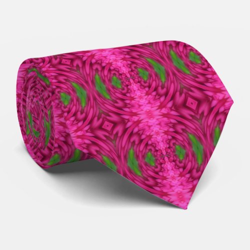 Abstract Pink And Green Flower Petals Neck Tie