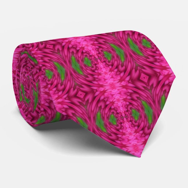 Abstract Pink And Green Flower Petals Neck Tie (Rolled)