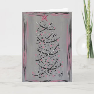 Abstract Pink and Grey Christmas Tree card