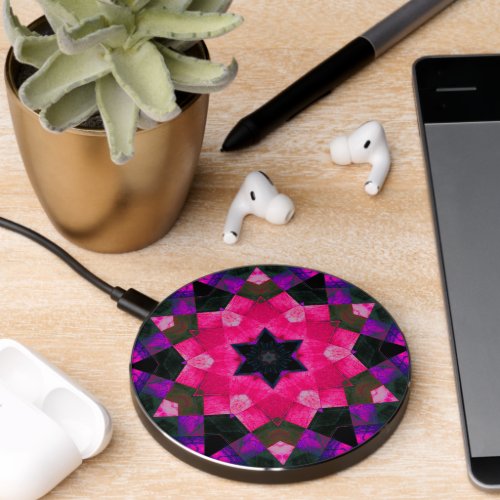 Abstract Pink and Purple Kaleidoscope Star Wireless Charger