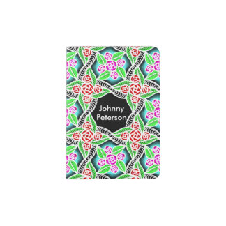 abstract pink and red rose zentangel patten passport holder