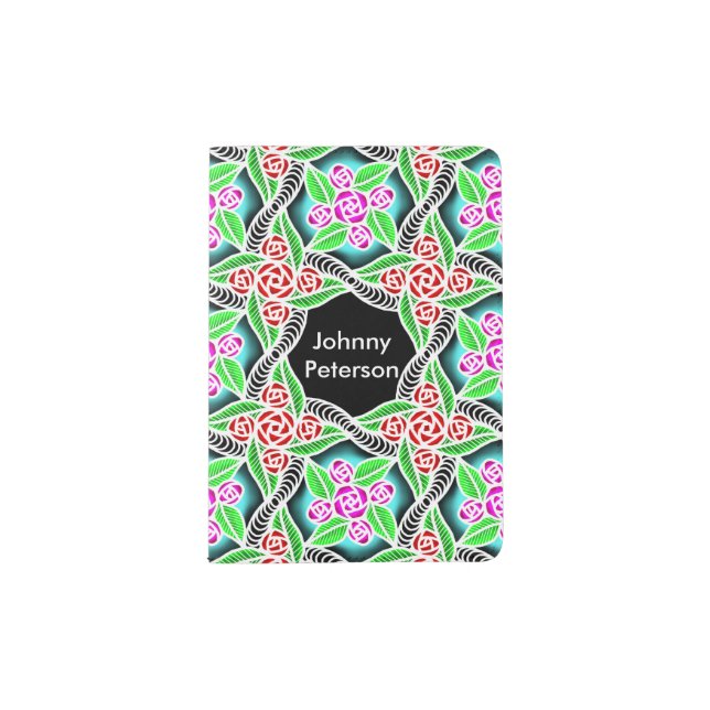 abstract pink and red rose zentangel patten passport holder (Front)