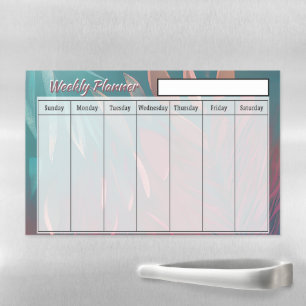 Abstract pink and teal feathers week planner magnetic dry erase sheet