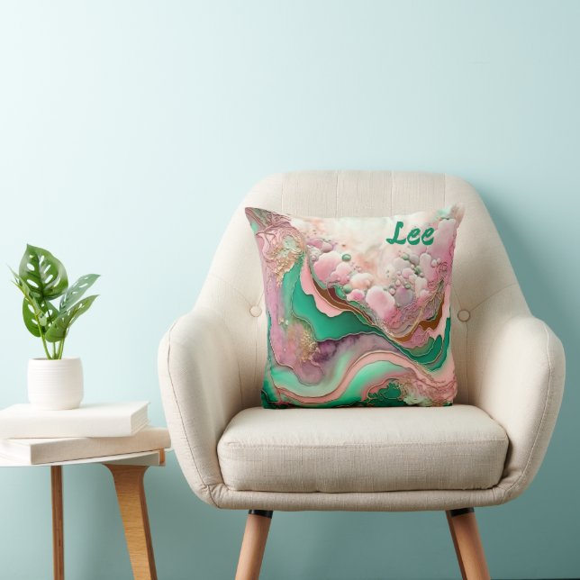 Abstract Pink and Teal Verdigris 18th Throw Pillow (Chair)
