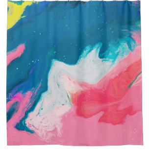 Abstract pink and turquoise paint background with shower curtain