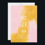 Abstract Pink and Yellow Modern Save the Date<br><div class="desc">This simple,  yet modern save the date elegantly highlights the couples date! And,  you can customize to any background image or use a solid color. Shown with a watercolor painted abstract blush pink and ochre yellow painting.</div>