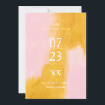 Abstract Pink and Yellow Modern Save the Date<br><div class="desc">This simple,  yet modern save the date elegantly highlights the couples date! And,  you can customize to any background image or use a solid color. Shown with a watercolor painted abstract blush pink and ochre yellow painting.</div>