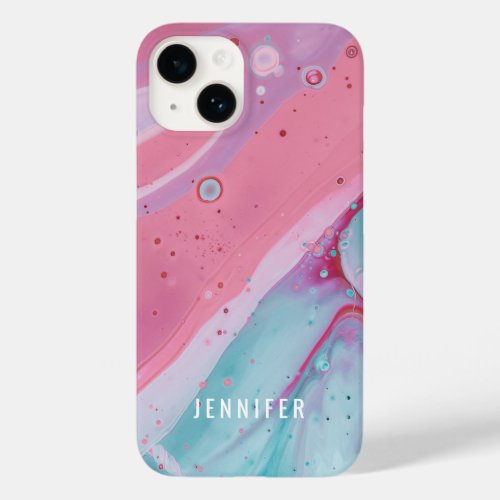 Abstract Pink Aqua Ombre Watercolor Name Case_Mate iPhone 14 Case
