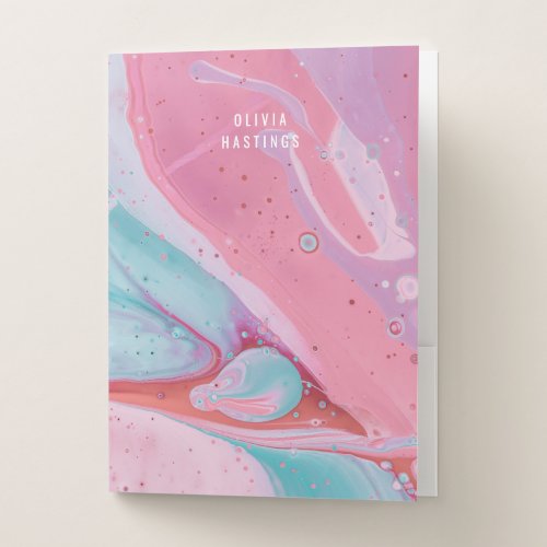 Abstract Pink Aqua Ombre Watercolor Name Pocket Folder