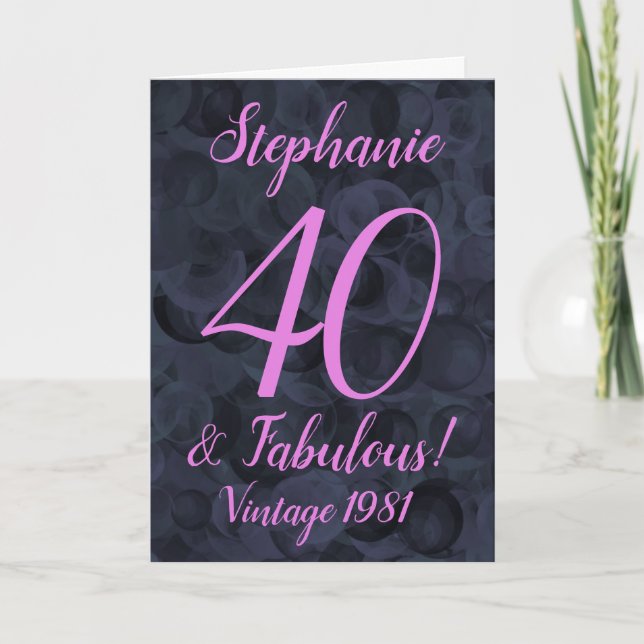 Abstract Pink Black 40 and Fabulous Birthday Card (Front)