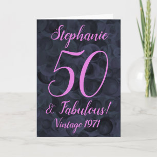 Abstract Pink Black 50 and Fabulous Birthday Card