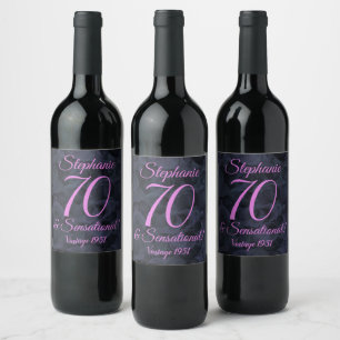 Abstract Pink Black 70 and Sensational Birthday Wine Label