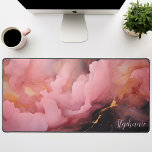 Abstract Pink Black And Gold Personalized Desk Mat<br><div class="desc">Elevate your workspace with this personalized desk mat featuring a striking abstract design in vibrant pink and luxurious gold hues. The bold black accents add a touch of drama, while the customizable option allows you to add your name or a motivational quote. The smooth surface provides a comfortable base for...</div>