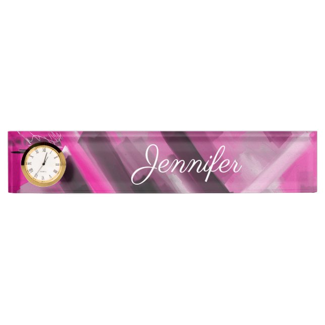 Abstract Pink Black Gray Name personalized Desk Name Plate (Front)