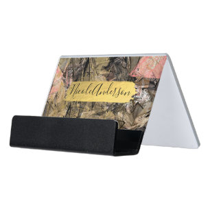 Abstract Pink Black Marble Gold Foil Glam Chic Desk Business Card Holder