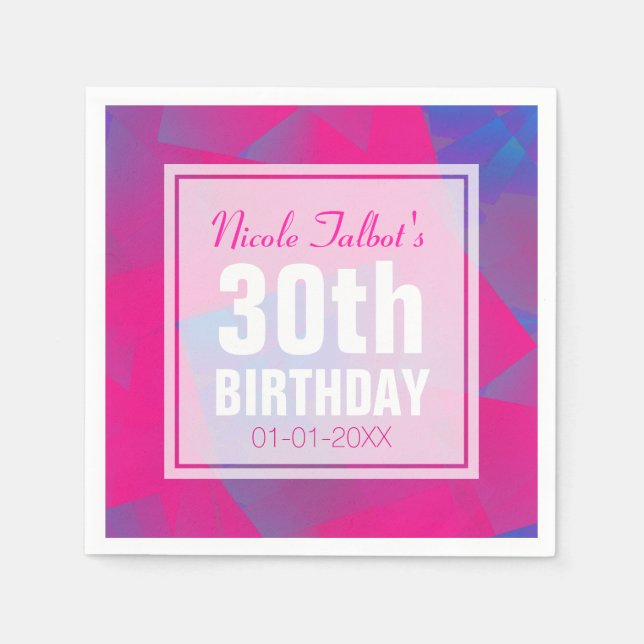 Abstract Pink Blue 30th Birthday Paper Napkins (Front)