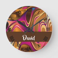 Abstract pink, blue and brown round clock