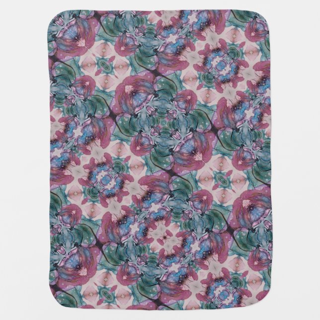 Abstract pink blue and green Floral  Baby Blanket (Front)