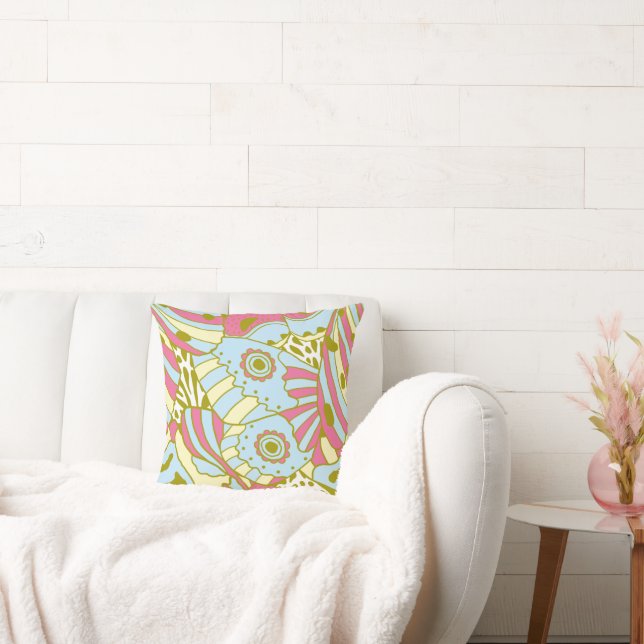 Abstract Pink Blue Butterfly Wing Throw Pillow (Couch)