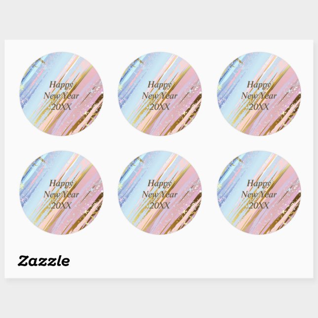 Abstract Pink Blue Gold Happy New Year 20xx   Classic Round Sticker (Sheet)